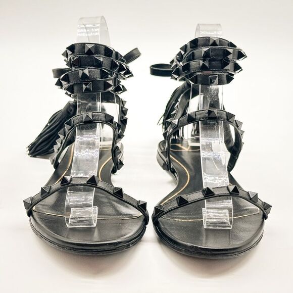 Valentino Garavani Rockstud Gladiatore Sandals Black Leather Ankle Tie EU 37 US7 - Picture 3 of 13
